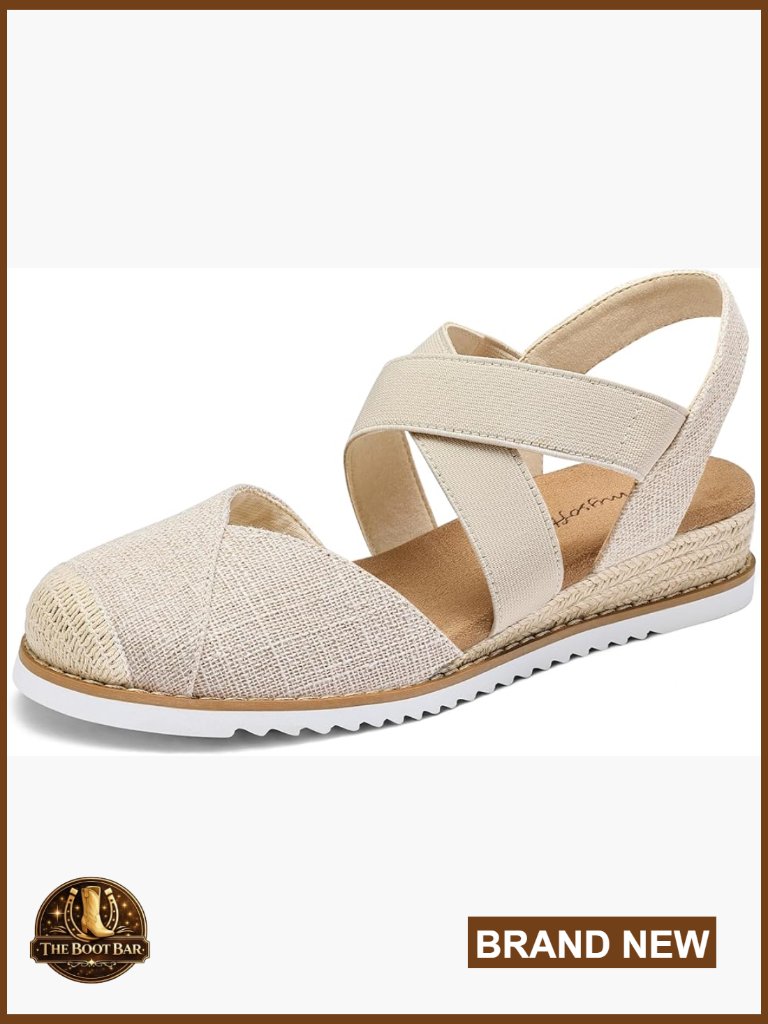 Wedge Sandals Low Heel Comfortable Closed Toe Espadrilles Slip-On Elastic Ankle